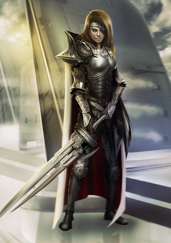 female knight with dual swords