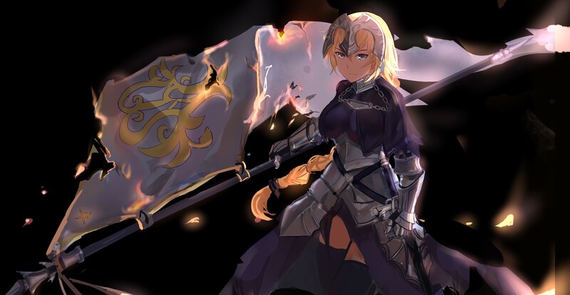 Female Knight with Flag — Black, Dramatic
