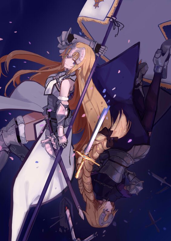 Female Knight with Flag — Purple, Dramatic, Night, Anime
