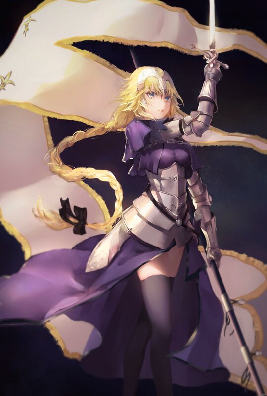 Female Knight with Flag — Purple, Dramatic, Night, Digital Art