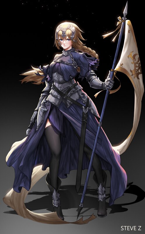 Female Knight with Flag — Purple, Dramatic, Night
