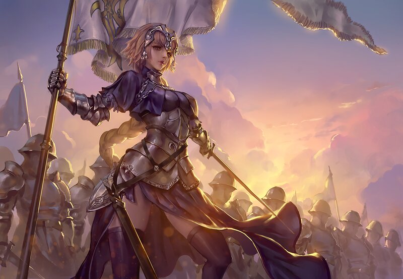 Female Knight with Flag — Purple, Dramatic