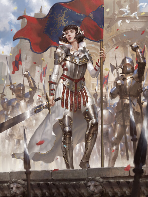Female Knight with Flag — Red