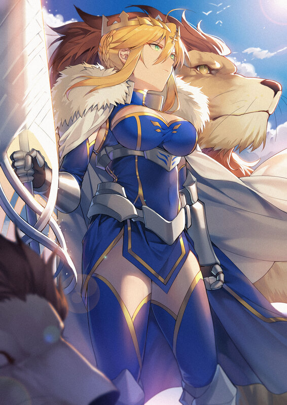Female Knight with Lion — Blue