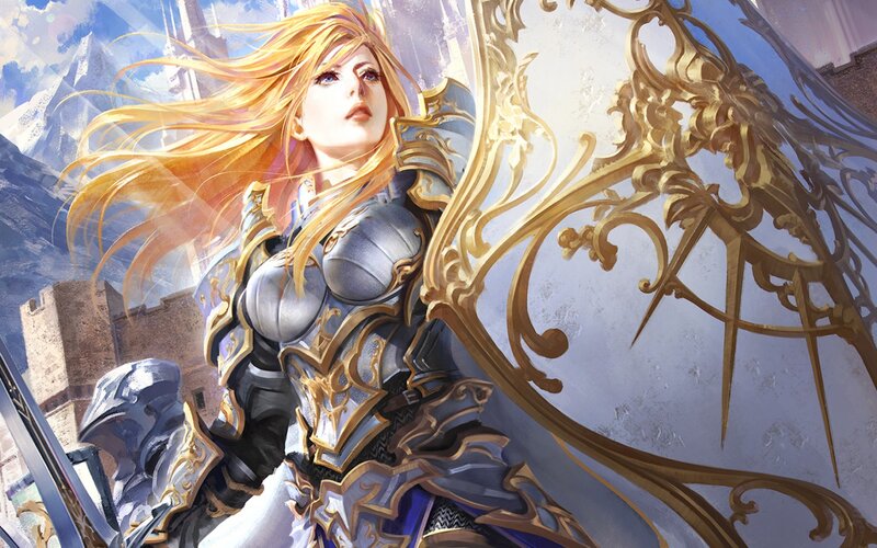 Female Knight with Shield — Gold