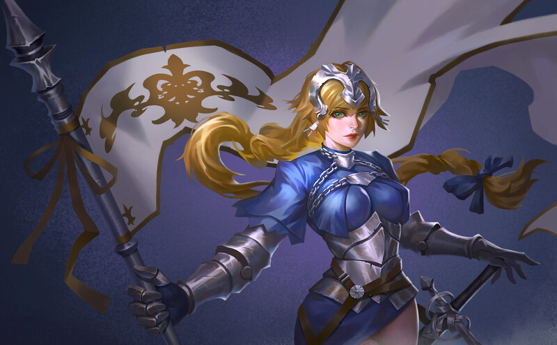Female Knight with Spear — Blue, Dramatic