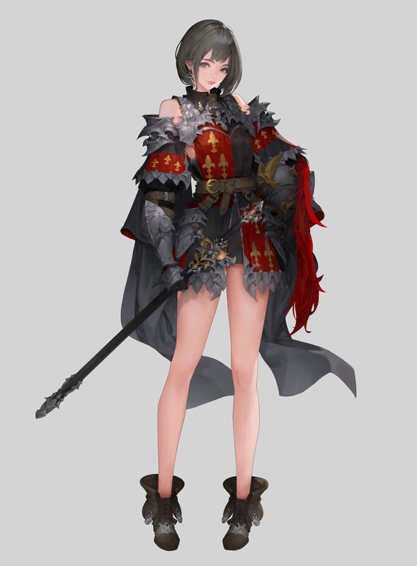 Female Knight with Spear — Gray, Dramatic