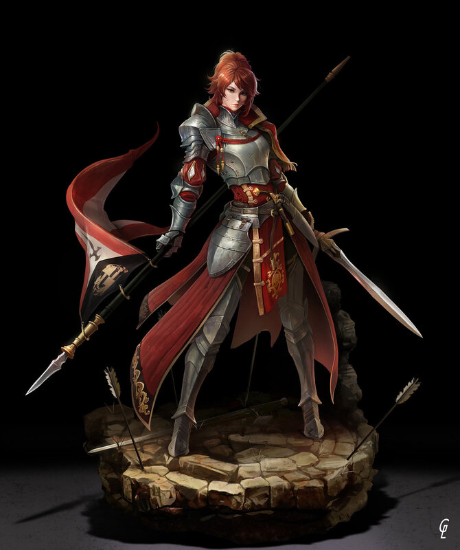 Female Knight with Spear — Red