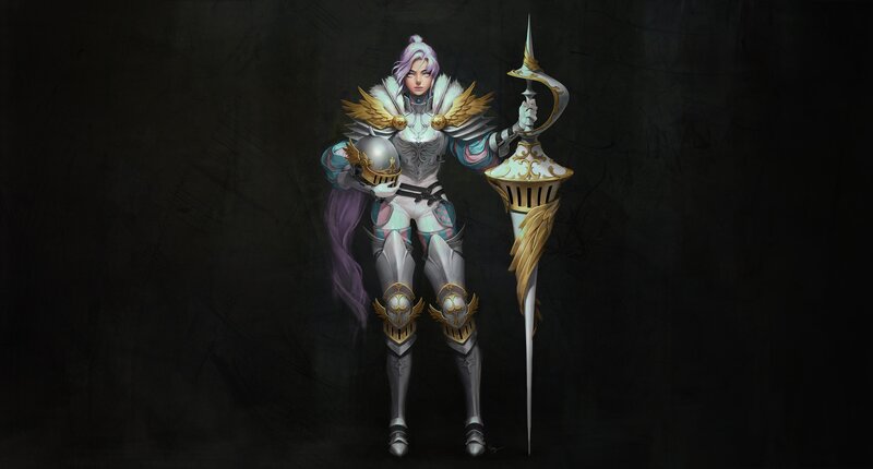 Female Knight with Spear — White, Dramatic
