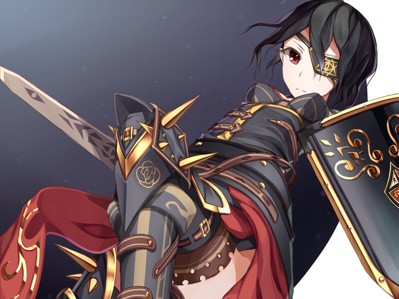 female knight with sword and shield