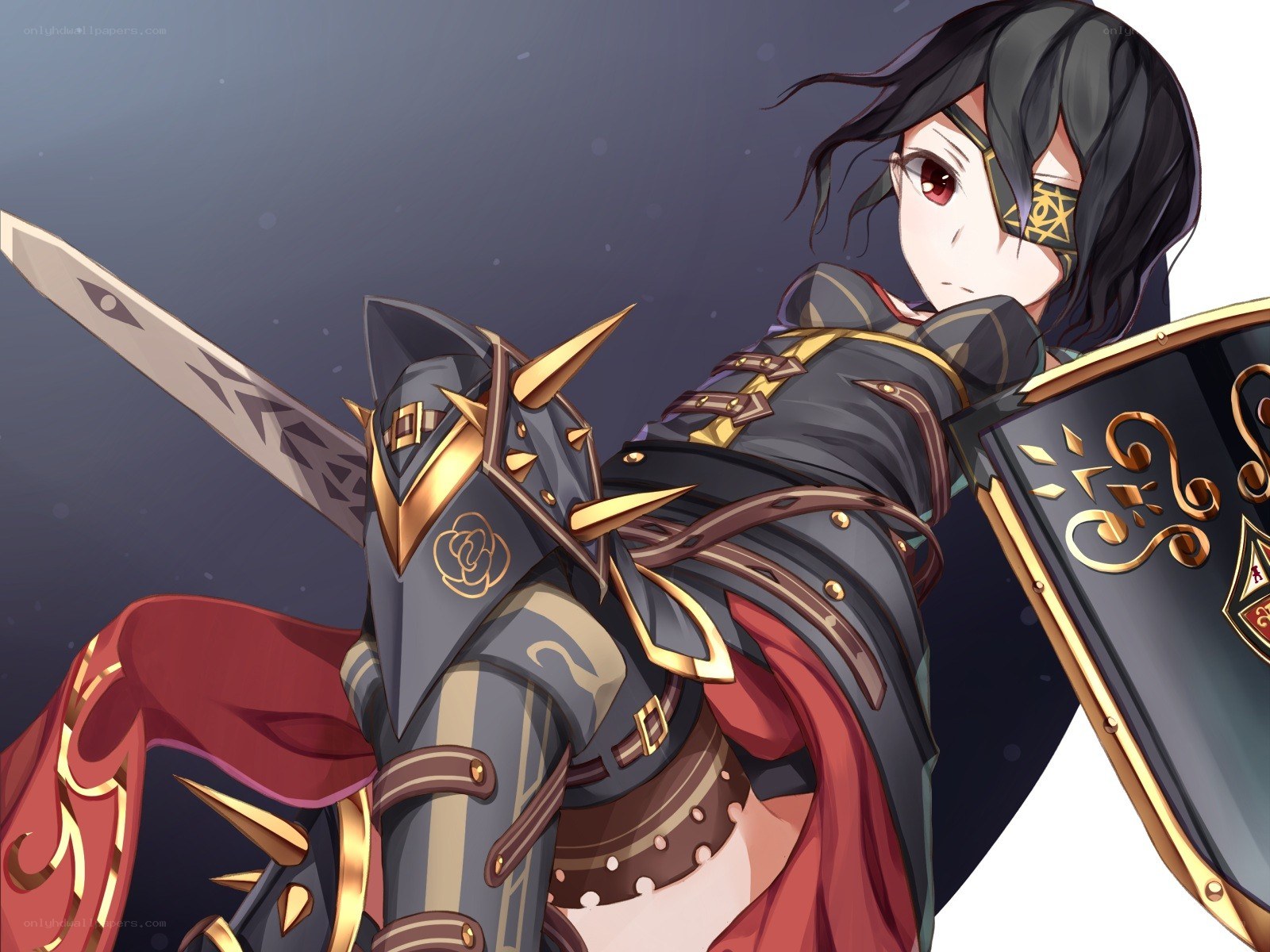 female knight with sword and shield