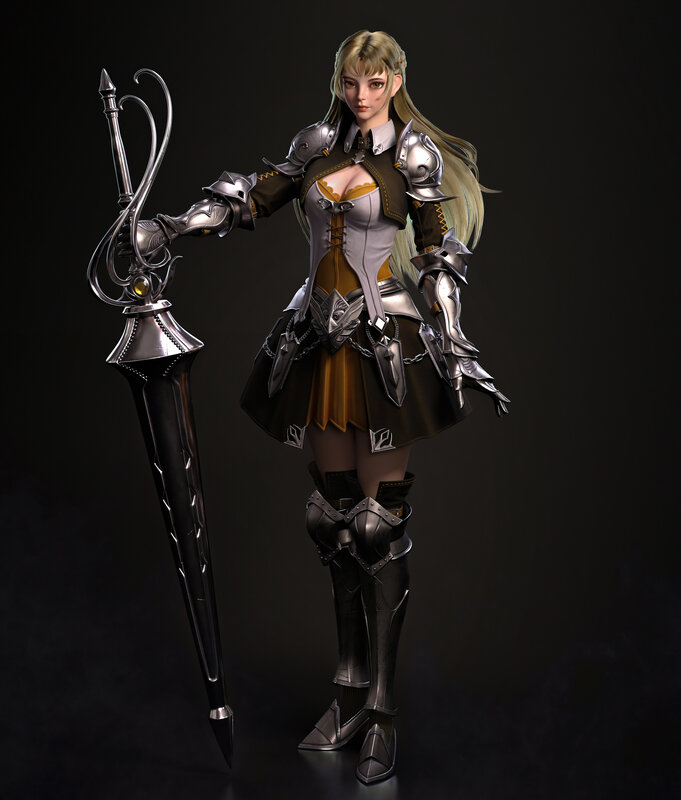 Female Knight with Sword — Black, Dramatic, 3d Render