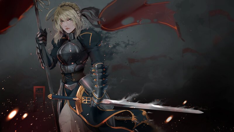 Female Knight with Sword — Black, Dramatic