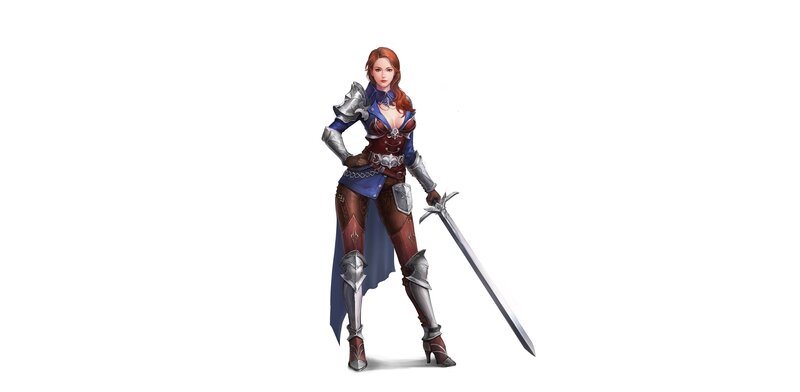 Female Knight with Sword — Blue, Confident, Digital Art