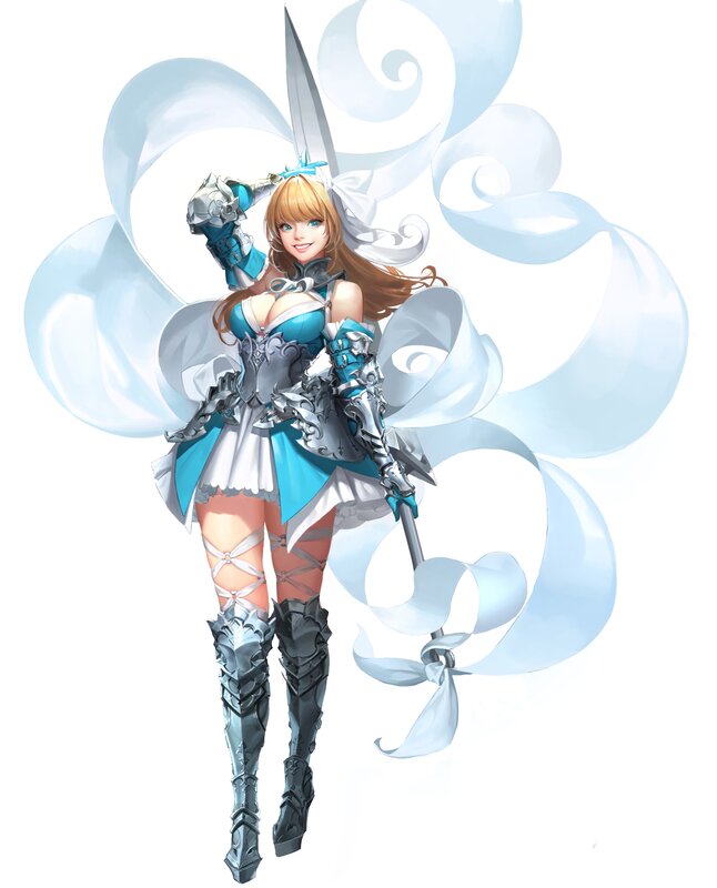 Female Knight with Sword — Blue, Confident