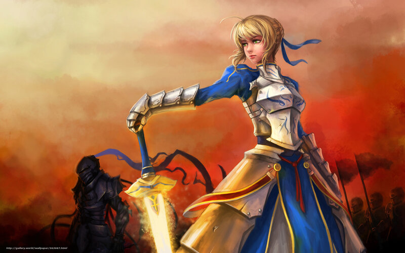 Female Knight with Sword — Blue, Dramatic, Sunset, Digital Art