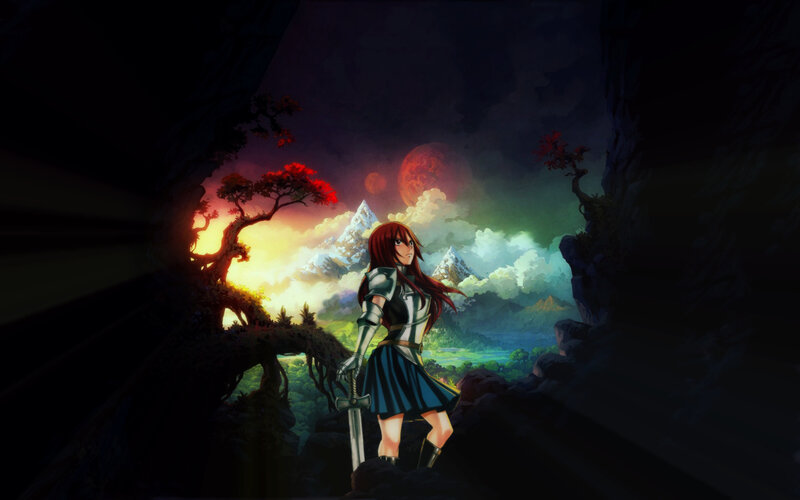 Female Knight with Sword — Blue, Dramatic, Sunset