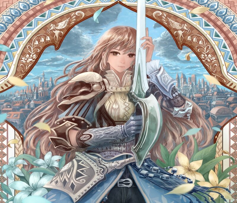 Female Knight with Sword — Blue, Serene