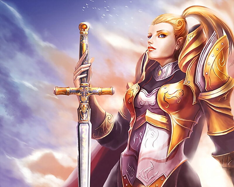 Female Knight with Sword — Gold, Dramatic, Sunset