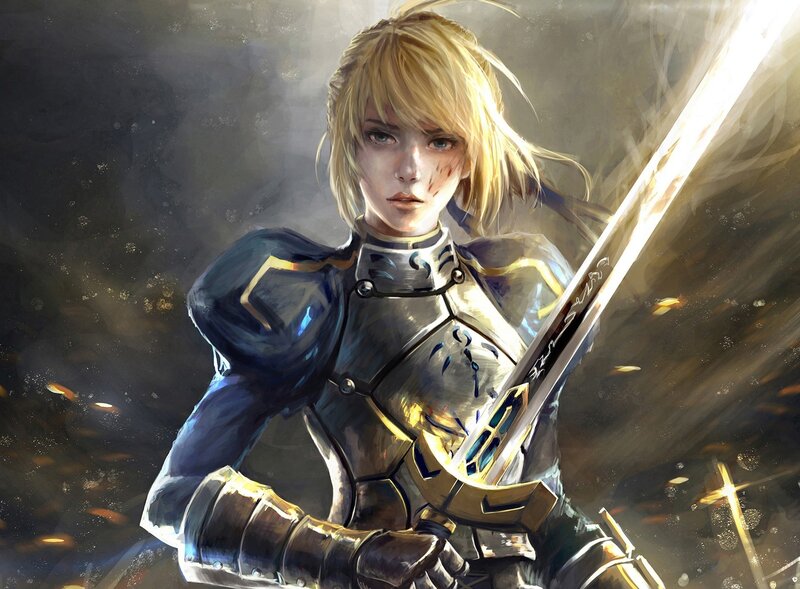 Female Knight with Sword — Gold, Dramatic