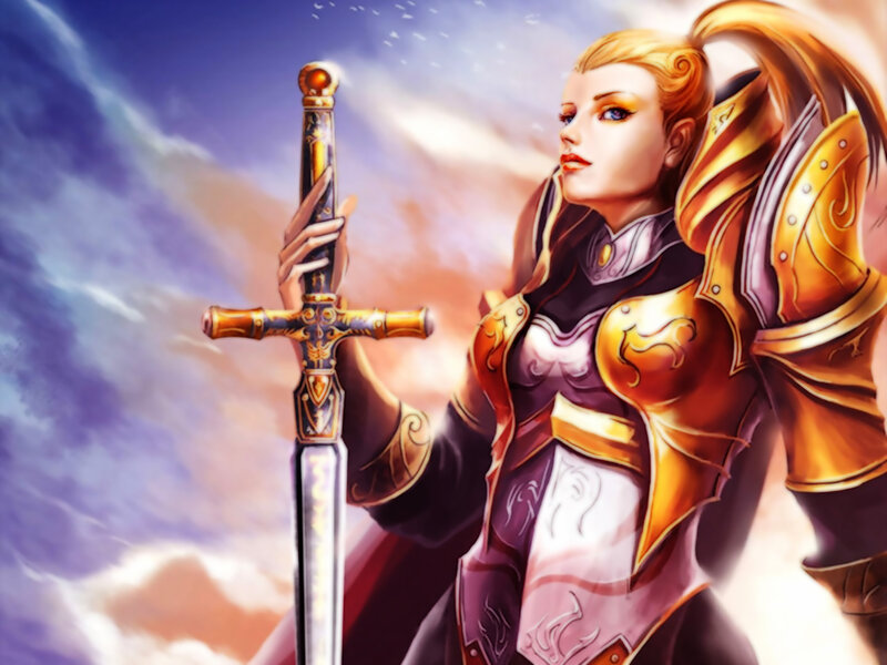 Female Knight with Sword — Gold