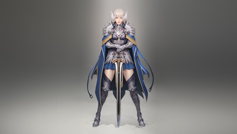 Female Knight with Sword — Gray, Dramatic
