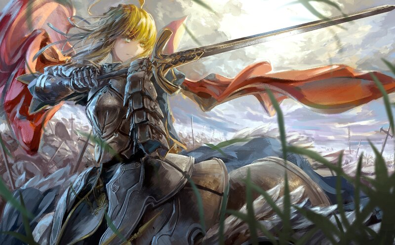 Female Knight with Sword — Gray