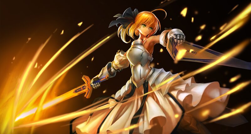 Female Knight with Sword — Orange, Dramatic, Anime, Armor