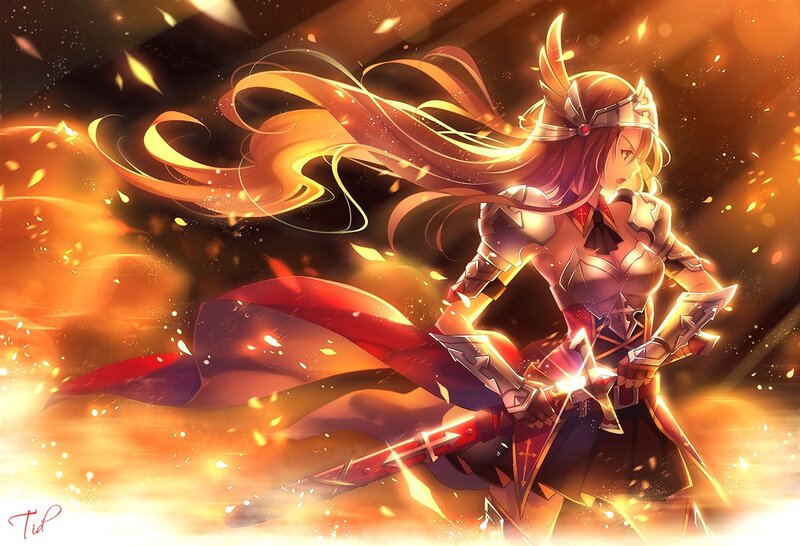 Female Knight with Sword — Orange, Dramatic, Anime