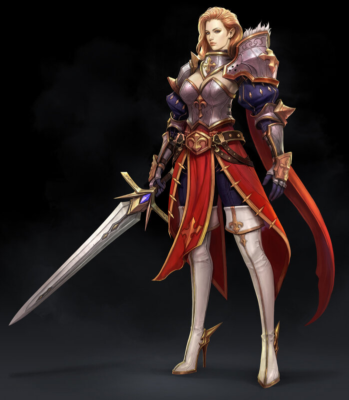 Female Knight with Sword — Purple, Dramatic, Digital Art