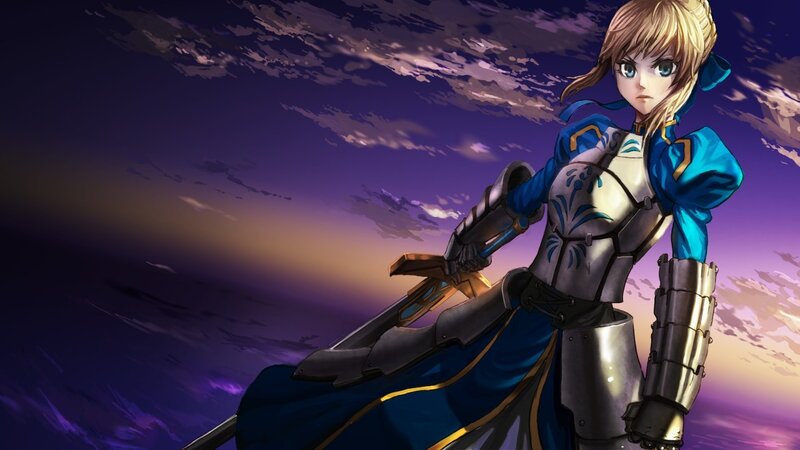 Female Knight with Sword — Purple, Dramatic, Sunset, Anime, Armor