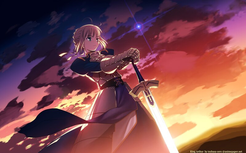 Female Knight with Sword — Purple, Dramatic, Sunset, Anime