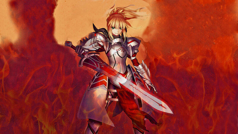Female Knight with Sword — Red, Dramatic, Anime