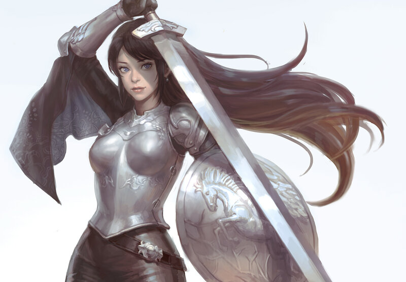 Female Knight with Sword — Silver, Dramatic