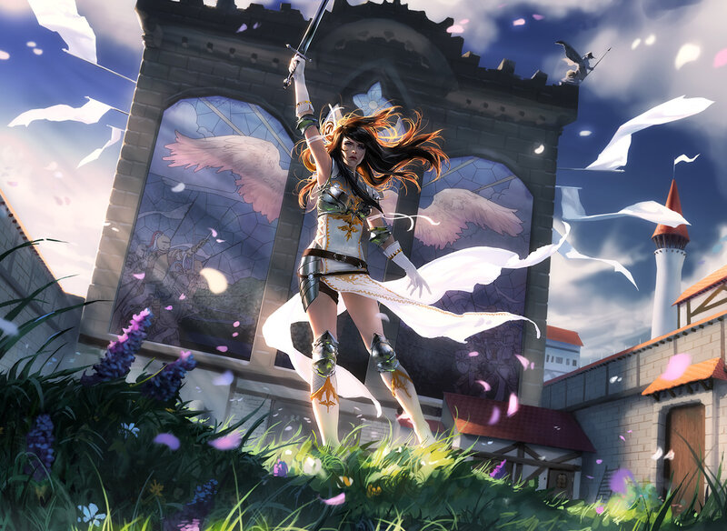 Female Knight with Sword — White, Dramatic