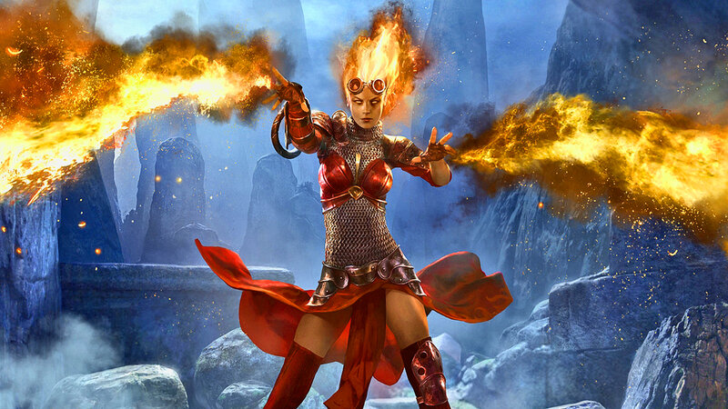Female Mage Casting Fire — Red