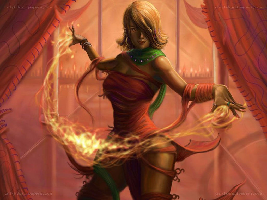 female mage casting fire spell