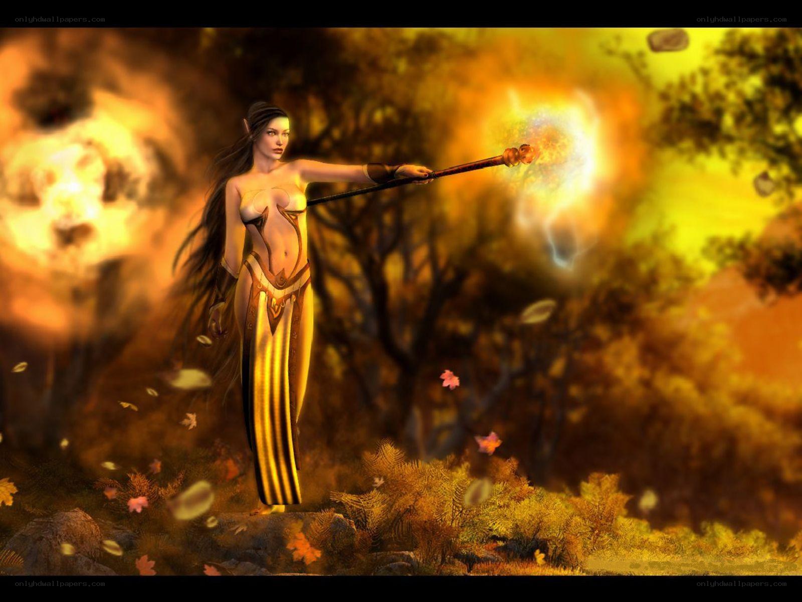female mage casting fire spell