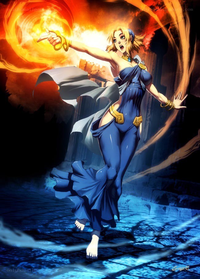 female mage casting fire spell