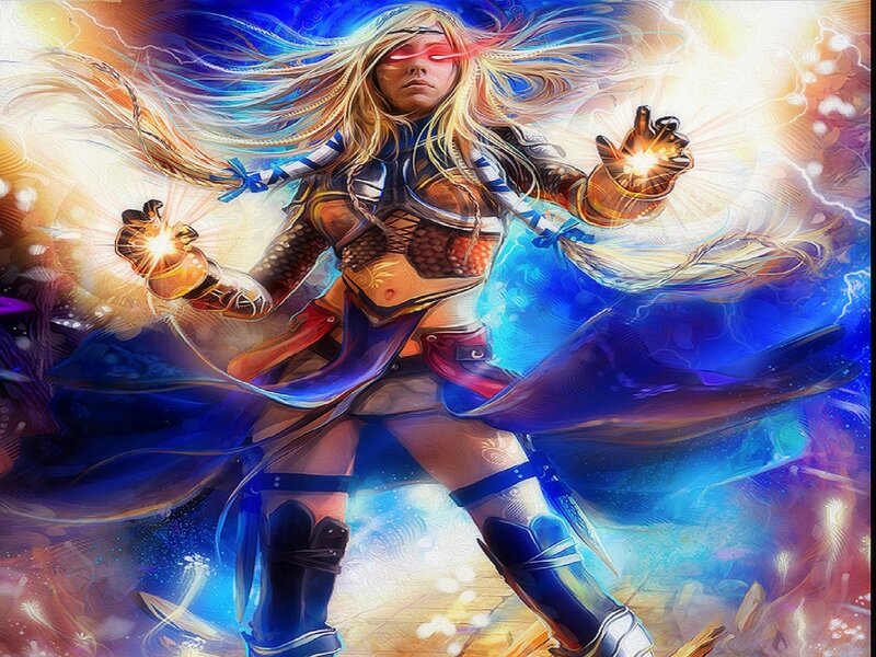 Female Mage Casting Spell — Blue, Dramatic, Digital Art, Magic