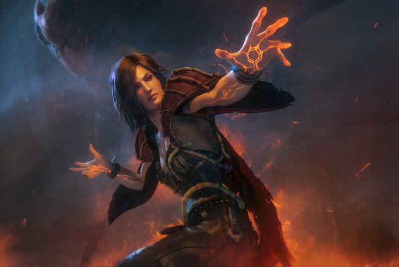 Female Mage Casting Spell — Orange