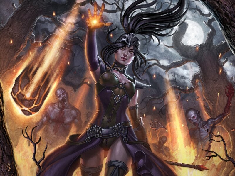 Female Mage Casting Spell — Purple, Dramatic, Dark