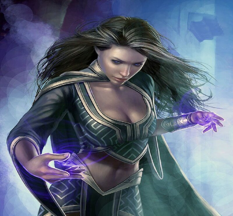 Female Mage Casting Spell — Purple, Dramatic, Digital Art, Magic