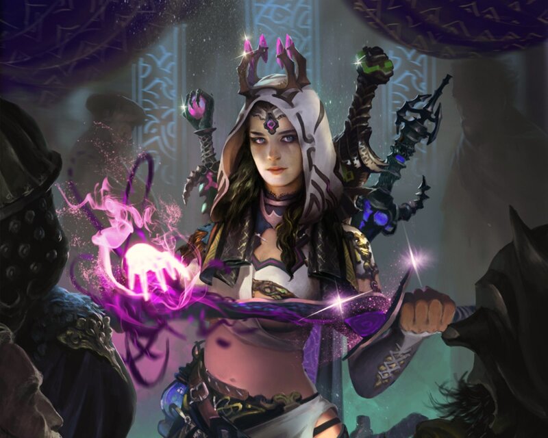 Female Mage Casting Spell — Purple, Dramatic, Night, Digital Art, Magic, Sword