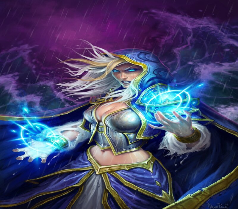 Female Mage Casting Spell — Purple, Dramatic, Night, Digital Art, Rain