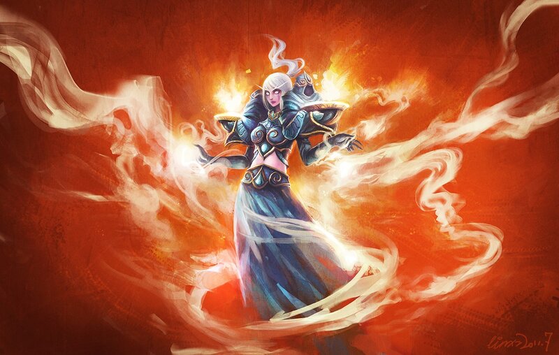 Female Mage Casting Spell — Red, Dramatic, Digital Art, Fire