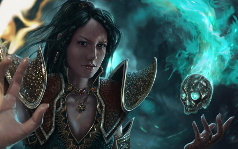 Female Mage Casting Spell — Teal