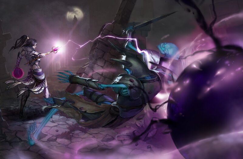 Female Mage Fighting Zombie
