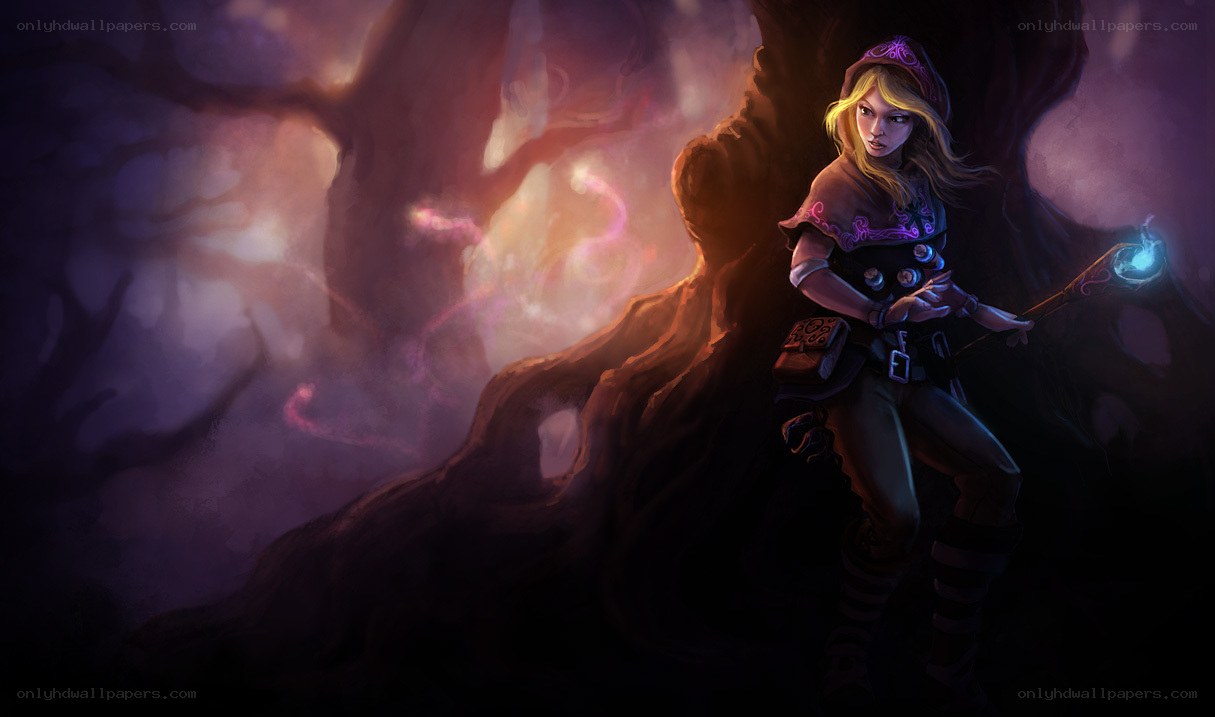 female mage in a dark forest