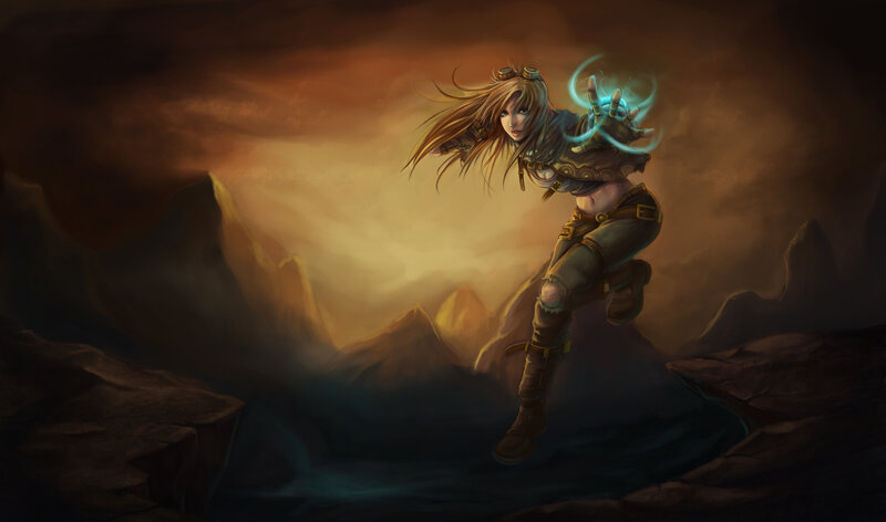 female mage in a rocky landscape